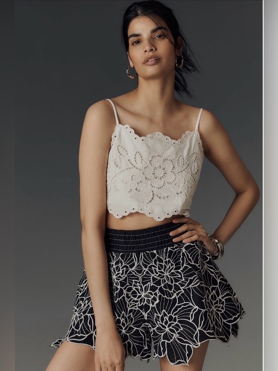 Anthropologie Pants - Anthropologie The Somerset Embroidered Linen Cotton Shorts in Black/White Size S